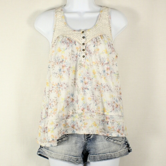 Hint of Mint Floral Tank Flowy Lace - Size L - Picture 4 of 5